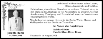 Todesanzeige von Joseph Huhn von WESTFÄLISCHER ANZEIGER