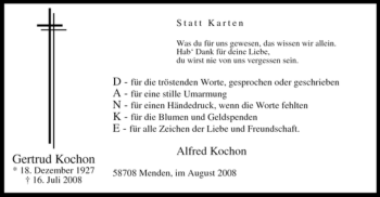 Todesanzeige von Gertrud Kochon von WESTFÄLISCHER ANZEIGER