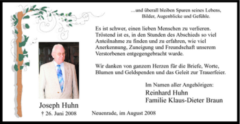 Todesanzeige von Josef Huhn von WESTFÄLISCHER ANZEIGER