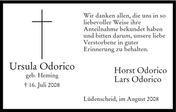 Todesanzeige von Ursula Odorico von WESTFÄLISCHER ANZEIGER