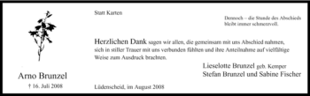 Todesanzeige von Arno Brunzel von WESTFÄLISCHER ANZEIGER
