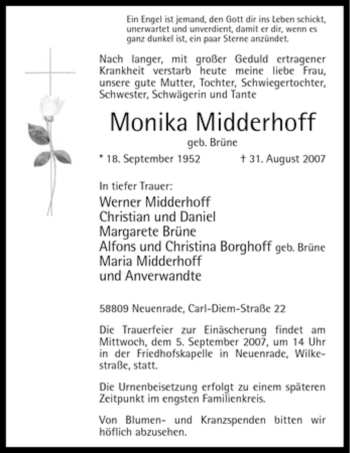 Todesanzeige von Monika Midderhoff von WESTFÄLISCHER ANZEIGER