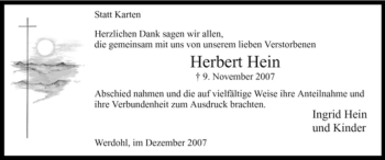 Todesanzeige von Herbert Hein von WESTFÄLISCHER ANZEIGER