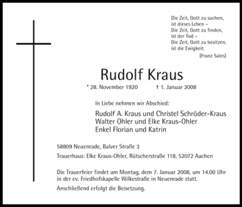 Todesanzeige von Rudolf Kraus von WESTFÄLISCHER ANZEIGER