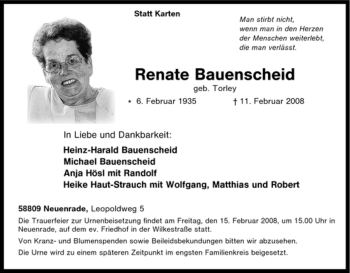 Todesanzeige von Renate Bauenscheid von WESTFÄLISCHER ANZEIGER