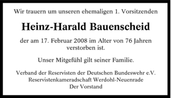 Todesanzeige von Heinz-Harald Bauenscheid von WESTFÄLISCHER ANZEIGER