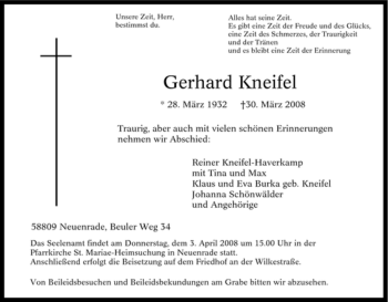 Todesanzeige von Gerhard Kneifel von WESTFÄLISCHER ANZEIGER