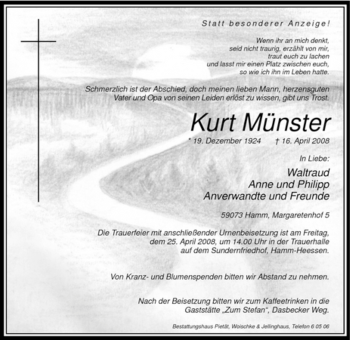Todesanzeige von Kurt Münster von WESTFÄLISCHER ANZEIGER
