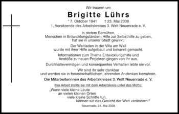 Todesanzeige von Brigitte Lührs von WESTFÄLISCHER ANZEIGER
