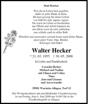 Todesanzeige von Eberhard Risse von WESTFÄLISCHER ANZEIGER