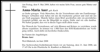 Todesanzeige von Anna-Maria Auer von WESTFÄLISCHER ANZEIGER