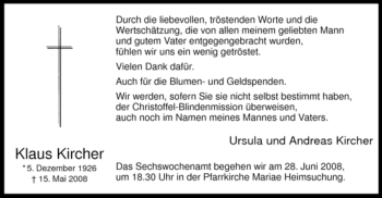 Todesanzeige von Klaus Kircher von WESTFÄLISCHER ANZEIGER