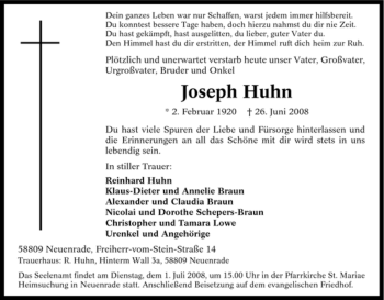 Todesanzeige von Joseph Huhn von WESTFÄLISCHER ANZEIGER