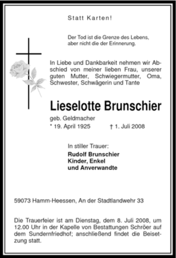 Todesanzeige von Klara Kampschulte von WESTFÄLISCHER ANZEIGER