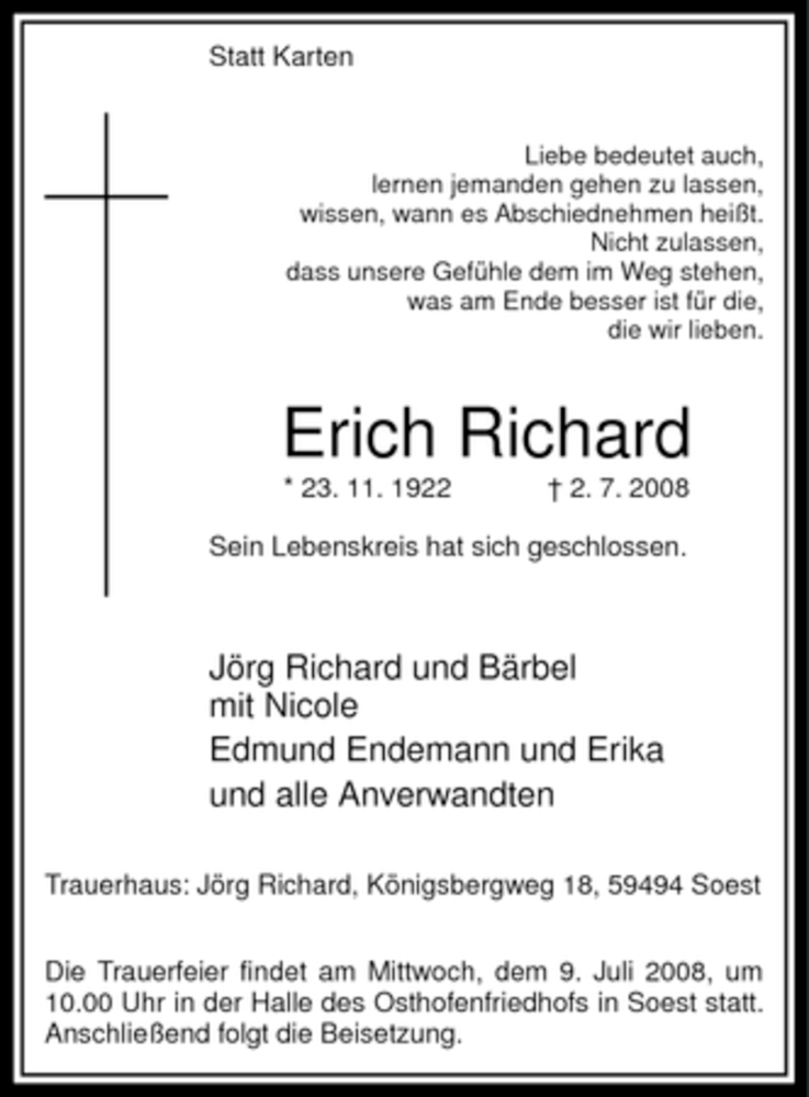 Traueranzeigen von Erich Richard | Trauer.de