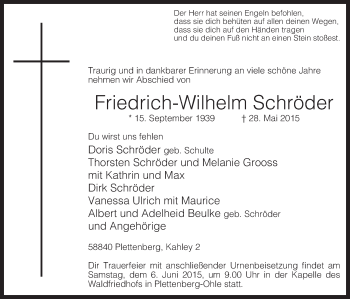 Todesanzeige von Friedrich-Wilhelm Schröder von MZV