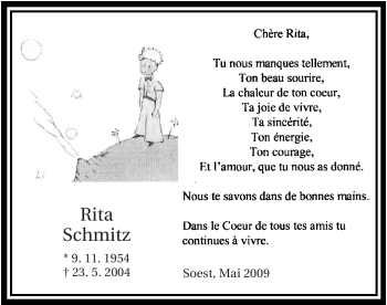 Todesanzeige von Rita Schmitz von WESTFÄLISCHER ANZEIGER