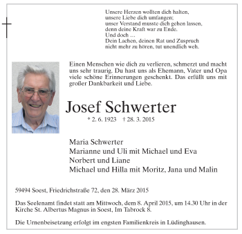 Todesanzeige von Josef Schwerter von MZV