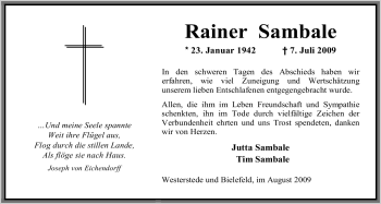 Todesanzeige von Rainer Sambale von WESTFÄLISCHER ANZEIGER