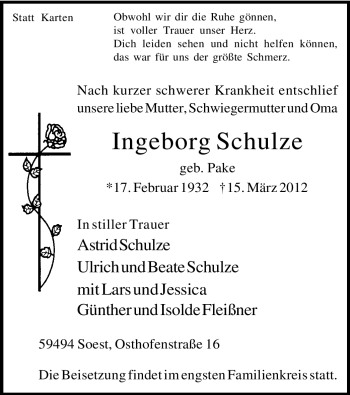 Todesanzeige von Leonie Rafffenberg von WESTFÄLISCHER ANZEIGER