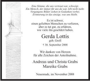 Todesanzeige von Gerda Lottis von WESTFÄLISCHER ANZEIGER