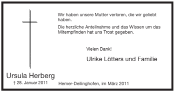Todesanzeige von Ursula Herberg von WESTFÄLISCHER ANZEIGER