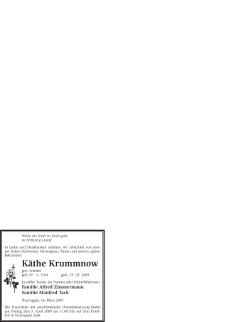 Todesanzeige von Käthe Krummnow von WESTFÄLISCHER ANZEIGER