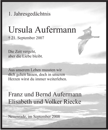 Todesanzeige von Ursula Aufermann von WESTFÄLISCHER ANZEIGER