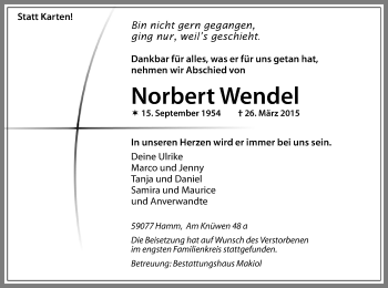 Todesanzeige von Norbert Wendel von MZV