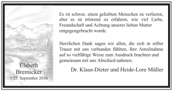 Todesanzeige von Elsbeth Bremicker von WESTFÄLISCHER ANZEIGER