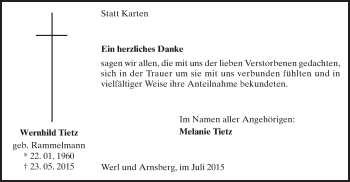 Todesanzeige von Wernhild Tietz von MZV