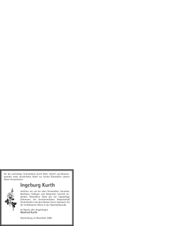 Todesanzeige von Ingeburg Kurth von WESTFÄLISCHER ANZEIGER