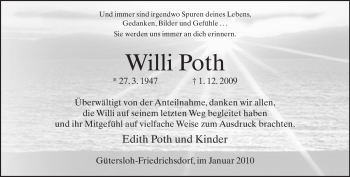 Todesanzeige von Willi Poth von WESTFÄLISCHER ANZEIGER