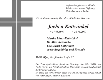 Todesanzeige von Jochen Kattwinkel von WESTFÄLISCHER ANZEIGER