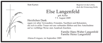 Todesanzeige von Else Langenfeld von WESTFÄLISCHER ANZEIGER