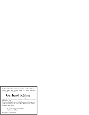 Todesanzeige von Gerhard Kähne von WESTFÄLISCHER ANZEIGER