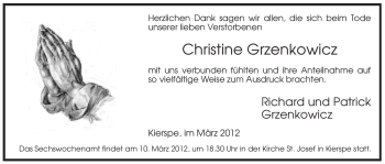 Todesanzeige von Christine Grzenkowicz von WESTFÄLISCHER ANZEIGER