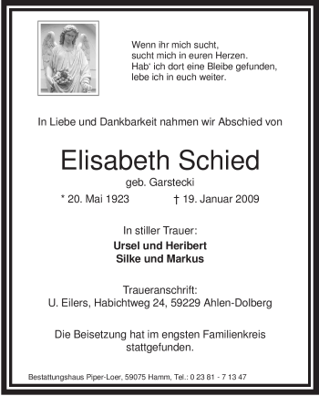 Todesanzeige von Elisabeth Schied von WESTFÄLISCHER ANZEIGER
