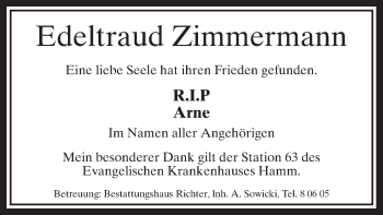 Todesanzeige von Edeltraud Zimmermann von MZV