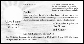 Todesanzeige von Aloys Strake von WESTFÄLISCHER ANZEIGER