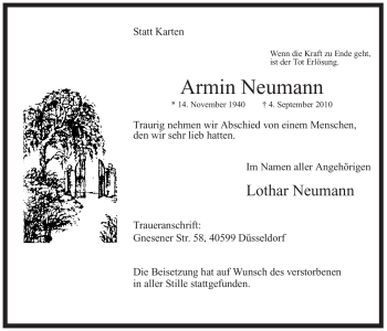 Todesanzeige von Armin Neumann von WESTFÄLISCHER ANZEIGER