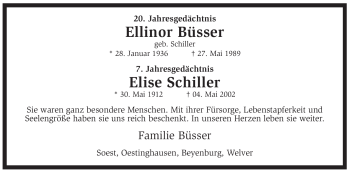 Todesanzeige von Elise Schiller von WESTFÄLISCHER ANZEIGER
