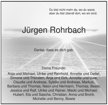 Todesanzeige von Jürgen Rohrbach von WESTFÄLISCHER ANZEIGER