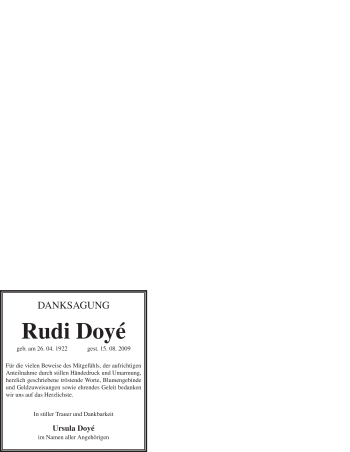 Todesanzeige von Rudi Doyé von WESTFÄLISCHER ANZEIGER