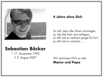 Todesanzeige von Sebastian Böcker von WESTFÄLISCHER ANZEIGER