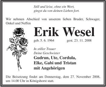 Todesanzeige von Erik Wesel von WESTFÄLISCHER ANZEIGER