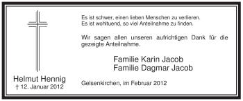 Todesanzeige von Helmut Hennig von WESTFÄLISCHER ANZEIGER