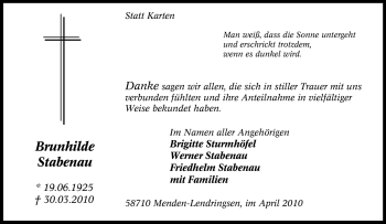 Todesanzeige von Brunhilde Stabenau von WESTFÄLISCHER ANZEIGER