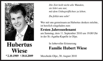 Todesanzeige von Hubertus Wiese von WESTFÄLISCHER ANZEIGER