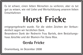 Todesanzeige von Horst Fricke von WESTFÄLISCHER ANZEIGER